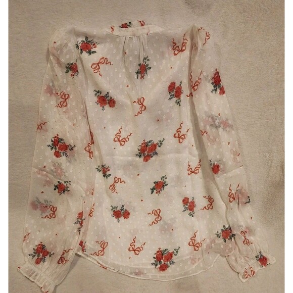 Rachel Zoe Shirt Blouse White Floral Rose Tie Up Sheer With Liner - Picture 6 of 11